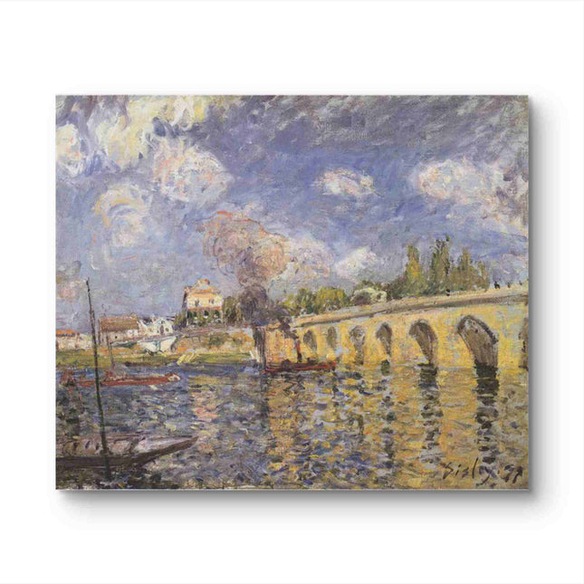 "Alfred Sisley's 'Stone Bridge Serenity' - Hand-Painted Impressionist Oil Painting Reproduction"