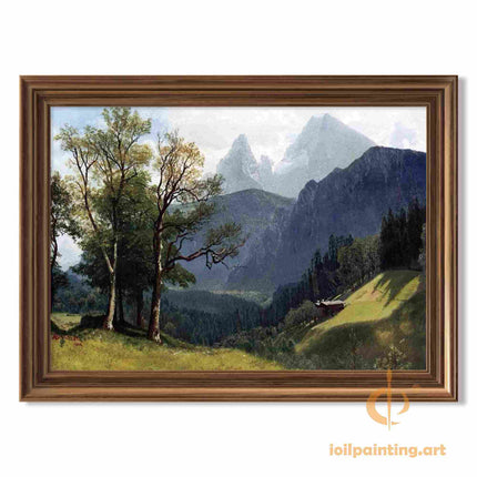 "Albert Bierstadt's 'Mountain Haven' - Hand-Painted Landscape Oil Painting Reproduction"