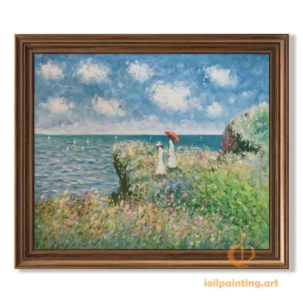 "Claude Monet's 'Women with Parasol by the Sea' - Premium Hand-Painted Oil Reproduction on Canvas"