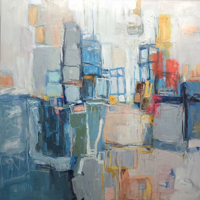 "Abstract Cityscape Oil Painting - Vibrant Urban Artwork for Modern Home & Office Decor"