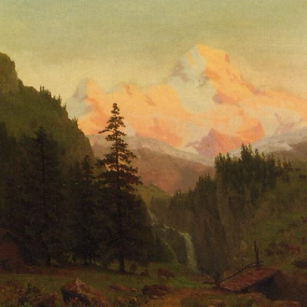 "Albert Bierstadt's 'Sunset Over Mountain Valley' - Hand-Painted Landscape Oil Painting Reproduction"