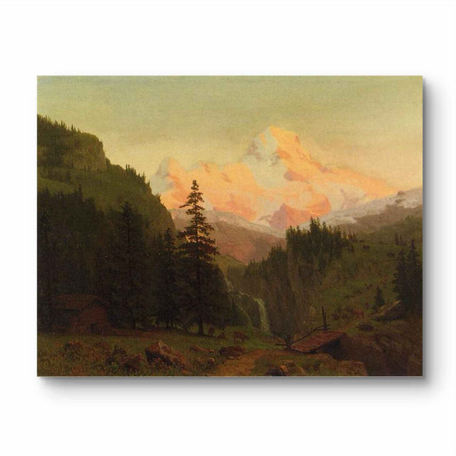 "Albert Bierstadt's 'Sunset Over Mountain Valley' - Hand-Painted Landscape Oil Painting Reproduction"
