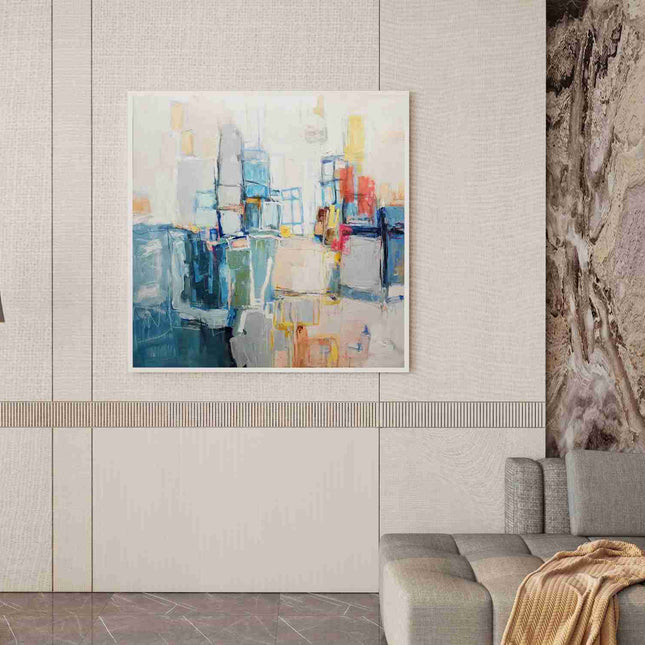 "Abstract Cityscape Oil Painting - Vibrant Urban Artwork for Modern Home & Office Decor"