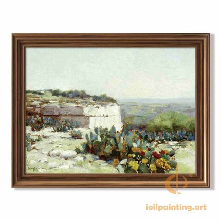 "Julian Onderdonk's 'Desert Bloom: Prickly Pear Cactus in Texas Spring' - Premium Hand-Painted Oil Reproduction on Canvas"