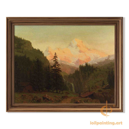"Albert Bierstadt's 'Sunset Over Mountain Valley' - Hand-Painted Landscape Oil Painting Reproduction"