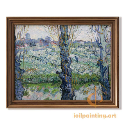 "Vincent van Gogh's 'Blossoming Orchard with Rustic Village' - Premium Hand-Painted Oil Reproduction on Canvas"
