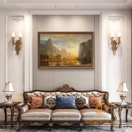 "Albert Bierstadt's 'Lakeside Serenity' - Hand-Painted Landscape Oil Painting Reproduction"