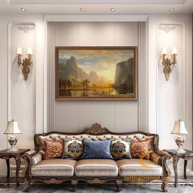 "Albert Bierstadt's 'Lakeside Serenity' - Hand-Painted Landscape Oil Painting Reproduction"