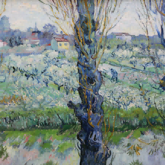 "Vincent van Gogh's 'Blossoming Orchard with Rustic Village' - Premium Hand-Painted Oil Reproduction on Canvas"
