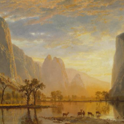 "Albert Bierstadt's 'Lakeside Serenity' - Hand-Painted Landscape Oil Painting Reproduction"