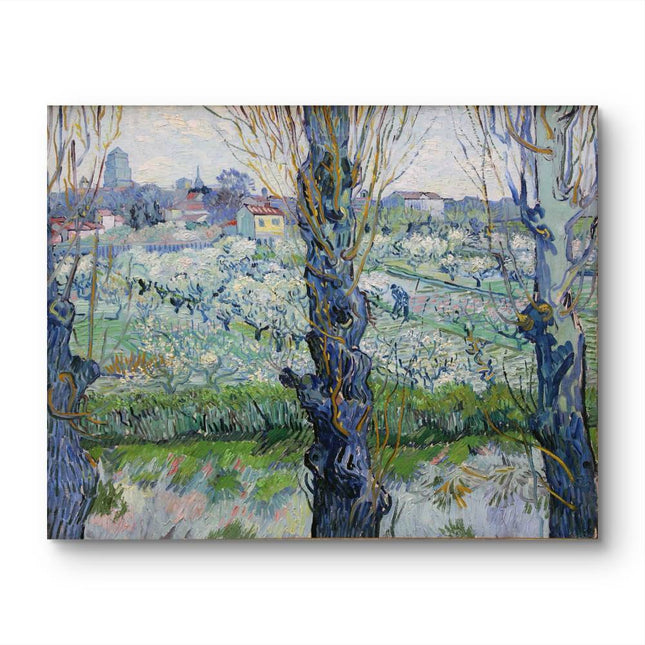 "Vincent van Gogh's 'Blossoming Orchard with Rustic Village' - Premium Hand-Painted Oil Reproduction on Canvas"