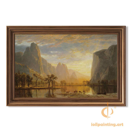 "Albert Bierstadt's 'Lakeside Serenity' - Hand-Painted Landscape Oil Painting Reproduction"
