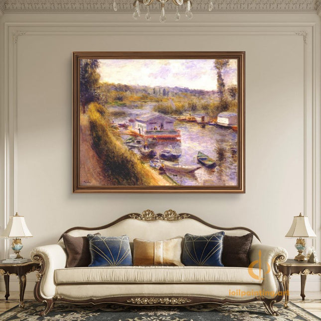 "Pierre-Auguste Renoir's 'Riverside Serenity' - Hand-Painted Impressionist Oil Painting Reproduction"