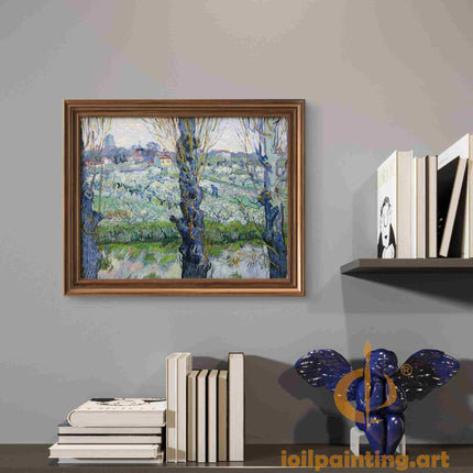 "Vincent van Gogh's 'Blossoming Orchard with Rustic Village' - Premium Hand-Painted Oil Reproduction on Canvas"