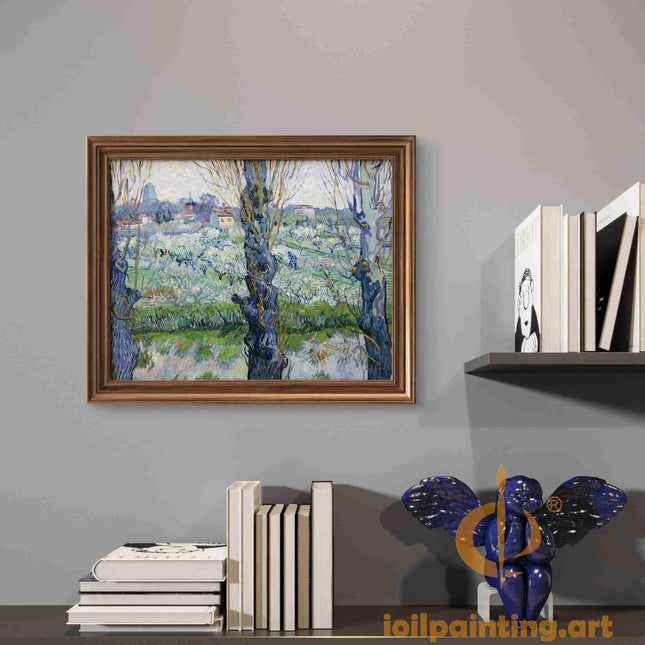 "Vincent van Gogh's 'Blossoming Orchard with Rustic Village' - Premium Hand-Painted Oil Reproduction on Canvas"