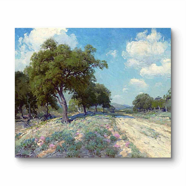 "Julian Onderdonk's 'Countryside Serenity: Lush Trees & Winding Path' Oil Painting Reproduction on Canvas"