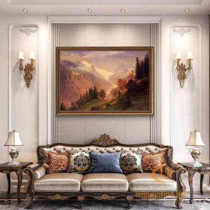 "Albert Bierstadt's 'Mountain Majesty' - Hand-Painted Landscape Oil Painting Reproduction"