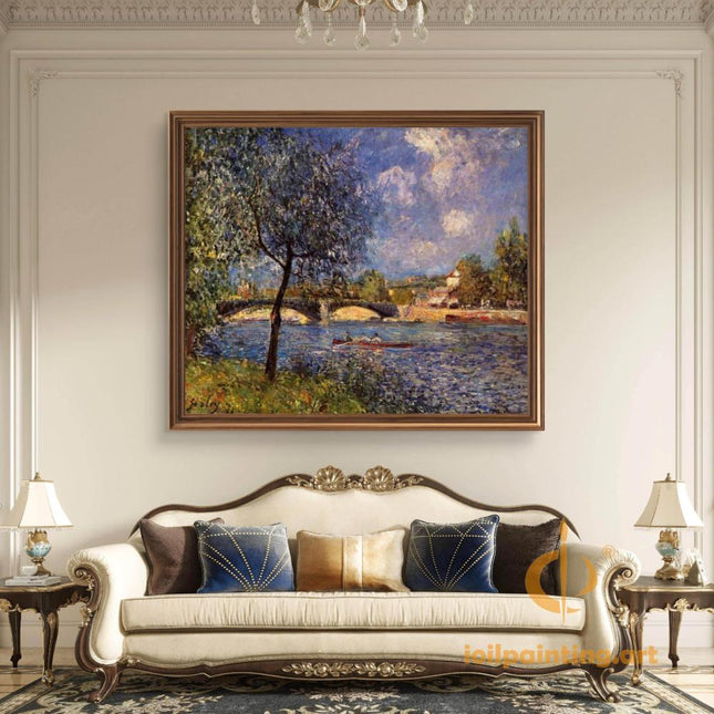 "Alfred Sisley's 'Riverside Tranquility' - Hand-Painted Impressionist Oil Painting Reproduction"