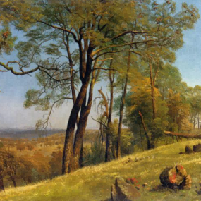 "Albert BIerstadt's 'Serene Countryside Glow' - Hand-Painted Landscape Oil Painting Reproduction"