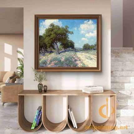 "Julian Onderdonk's 'Countryside Serenity: Lush Trees & Winding Path' Oil Painting Reproduction on Canvas"