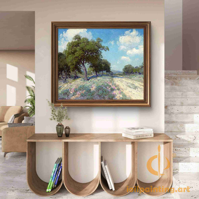 "Julian Onderdonk's 'Countryside Serenity: Lush Trees & Winding Path' Oil Painting Reproduction on Canvas"