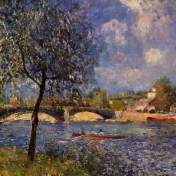 "Alfred Sisley's 'Riverside Tranquility' - Hand-Painted Impressionist Oil Painting Reproduction"