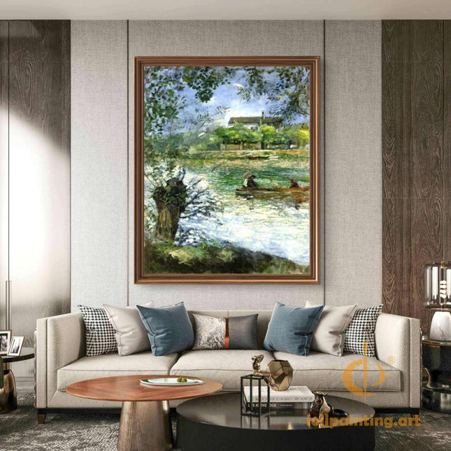 "Alfred Sisley's 'Riverside Serenity' - Hand-Painted Impressionist Oil Painting Reproduction"