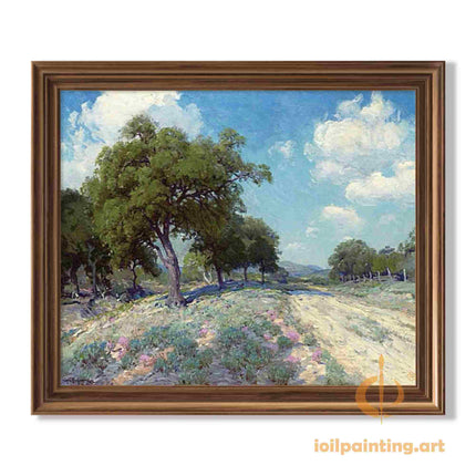 "Julian Onderdonk's 'Countryside Serenity: Lush Trees & Winding Path' Oil Painting Reproduction on Canvas"