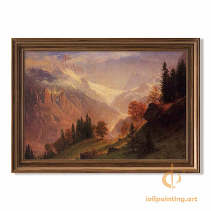 "Albert Bierstadt's 'Mountain Majesty' - Hand-Painted Landscape Oil Painting Reproduction"