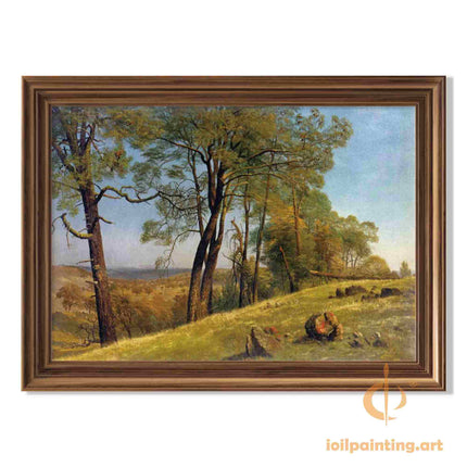 "Albert BIerstadt's 'Serene Countryside Glow' - Hand-Painted Landscape Oil Painting Reproduction"