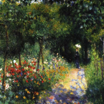 "Pierre Auguste Renoir's 'Garden Pathway with Parasol' - Hand-Painted Impressionist Oil Painting Reproduction"