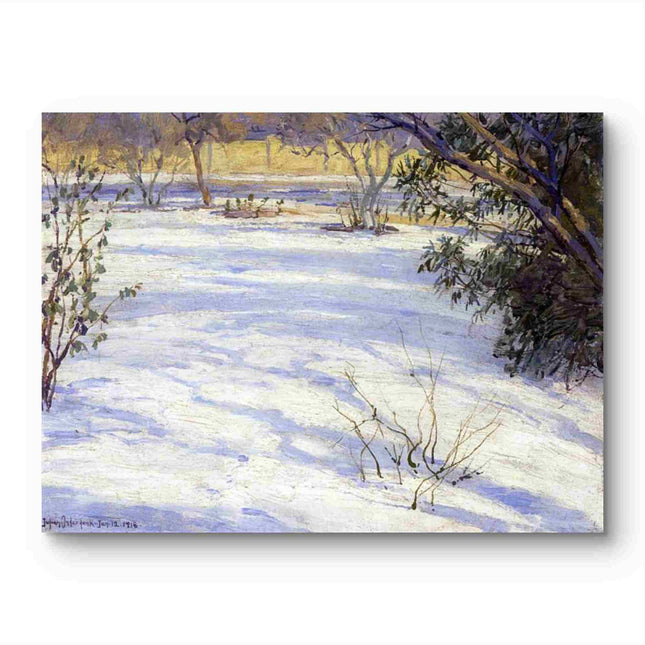 "Julian Onderdonk's 'Winter Serenity: Snow-Covered Landscape with Evergreen Branches' Oil Painting Reproduction on Canvas"
