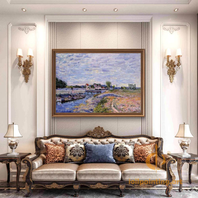 "Alfred Sisley's 'Serene Riverside' - Hand-Painted Impressionist Oil Painting Reproduction"