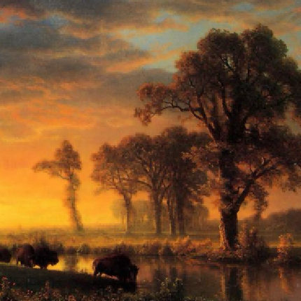 "Albert Bierstadt's 'Evening Pastoral' - Hand-Painted Landscape Oil Painting Reproduction"