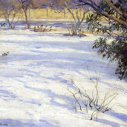 "Julian Onderdonk's 'Winter Serenity: Snow-Covered Landscape with Evergreen Branches' Oil Painting Reproduction on Canvas"
