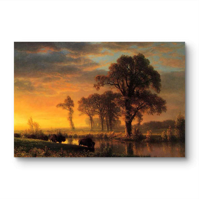 "Albert Bierstadt's 'Evening Pastoral' - Hand-Painted Landscape Oil Painting Reproduction"