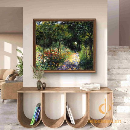 "Pierre Auguste Renoir's 'Garden Pathway with Parasol' - Hand-Painted Impressionist Oil Painting Reproduction"