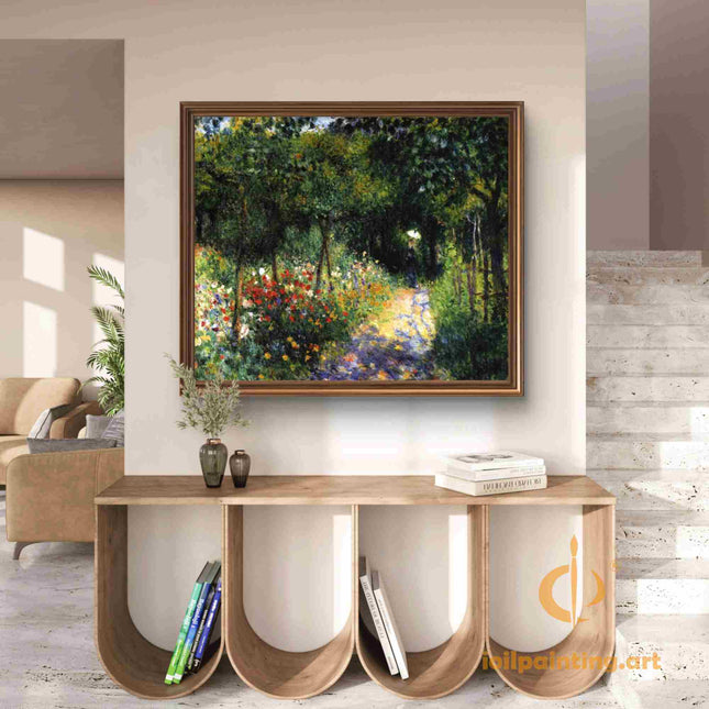 "Claude Monet's 'Garden Pathway with Parasol' - Hand-Painted Impressionist Oil Painting Reproduction"