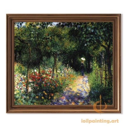 "Pierre Auguste Renoir's 'Garden Pathway with Parasol' - Hand-Painted Impressionist Oil Painting Reproduction"