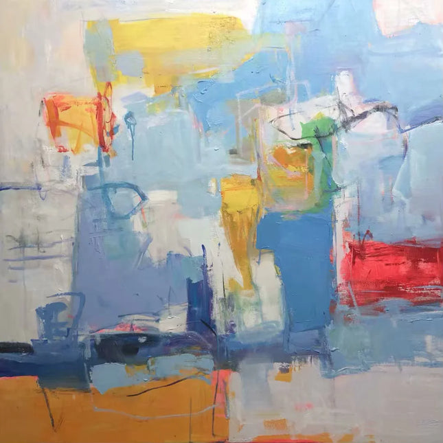 "Expressive Abstract Oil Painting - Bold Color Harmony - Handmade Contemporary Wall Art for Modern Interiors"