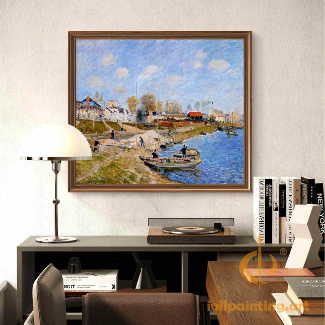 "Alfred Sisley's 'Riverside Village Life' - Hand-Painted Impressionist Oil Painting Reproduction"