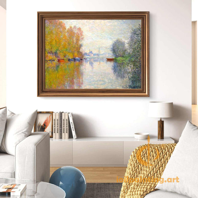 "Claude Monet's 'Serene Riverside in Autumn' - Premium Hand-Painted Oil Reproduction on Canvas"