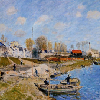 "Alfred Sisley's 'Riverside Village Life' - Hand-Painted Impressionist Oil Painting Reproduction"