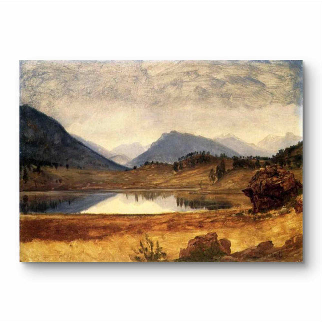 "Albert Bierstadt's 'Mountain Lake Serenity' - Hand-Painted Landscape Oil Painting Reproduction"