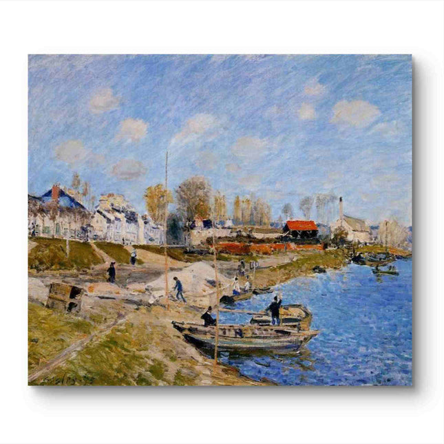"Alfred Sisley's 'Riverside Village Life' - Hand-Painted Impressionist Oil Painting Reproduction"