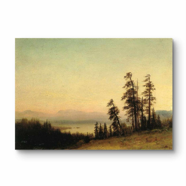 "Albert Bierstadt's 'Lakeside Tranquility' - Hand-Painted Landscape Oil Painting Reproduction"
