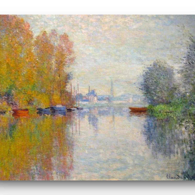 "Claude Monet's 'Serene Riverside in Autumn' - Premium Hand-Painted Oil Reproduction on Canvas"