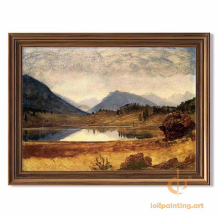 "Albert Bierstadt's 'Mountain Lake Serenity' - Hand-Painted Landscape Oil Painting Reproduction"
