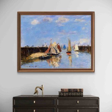 "Eugène Boudin's 'Sunlit Harbor with Colorful Sailboats' - Hand-Painted Oil Painting Reproduction"