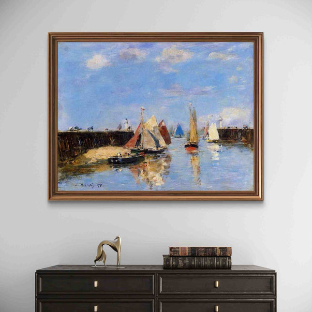 "Eugène Boudin's 'Sunlit Harbor with Colorful Sailboats' - Hand-Painted Oil Painting Reproduction"